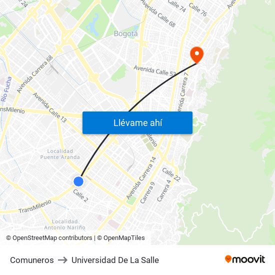 Comuneros to Universidad De La Salle map