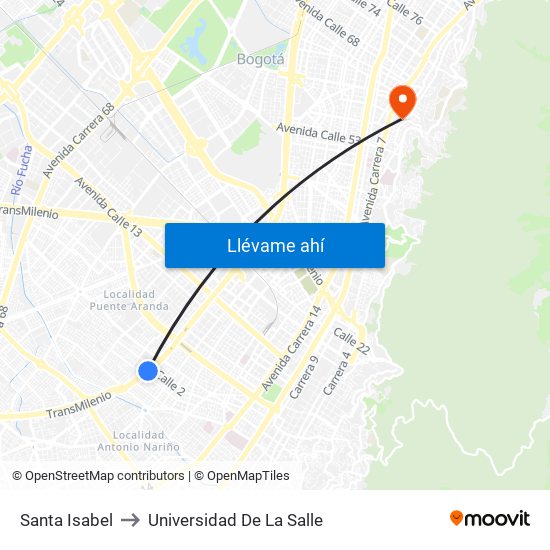 Santa Isabel to Universidad De La Salle map