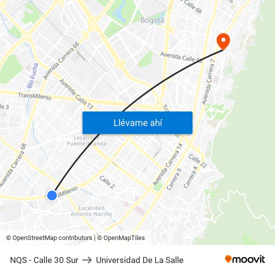 NQS - Calle 30 Sur to Universidad De La Salle map