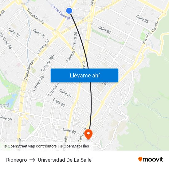 Rionegro to Universidad De La Salle map