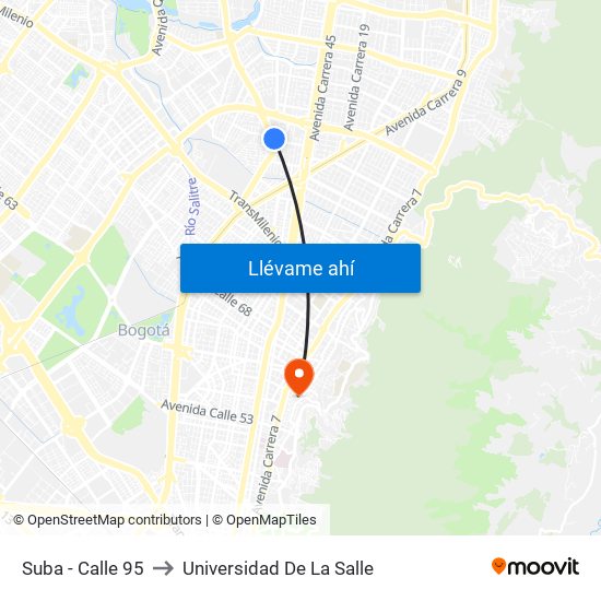 Suba - Calle 95 to Universidad De La Salle map