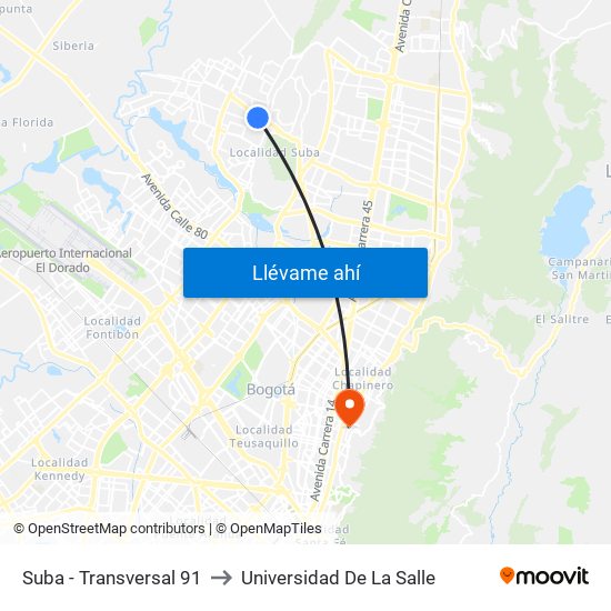 Suba - Transversal 91 to Universidad De La Salle map