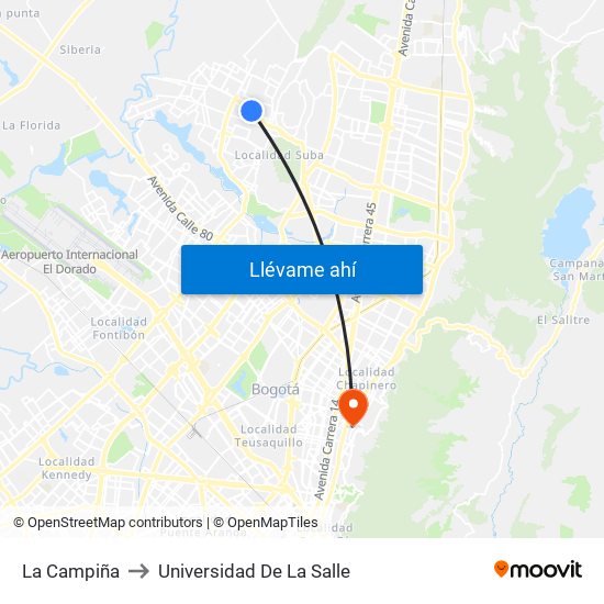 La Campiña to Universidad De La Salle map