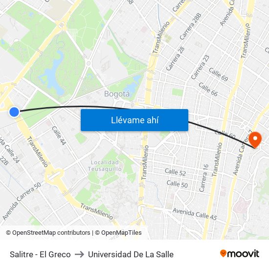 Salitre - El Greco to Universidad De La Salle map