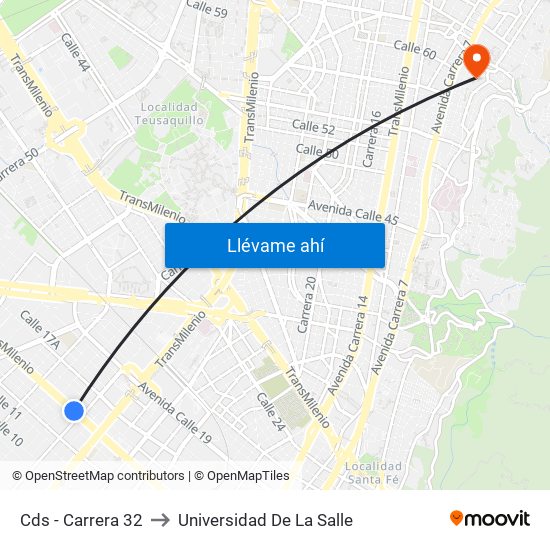 Cds - Carrera 32 to Universidad De La Salle map