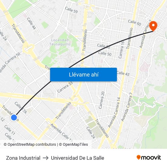 Zona Industrial to Universidad De La Salle map