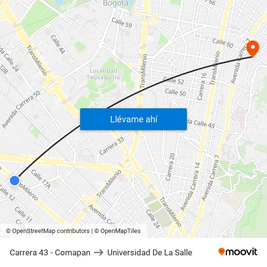 Carrera 43 - Comapan to Universidad De La Salle map