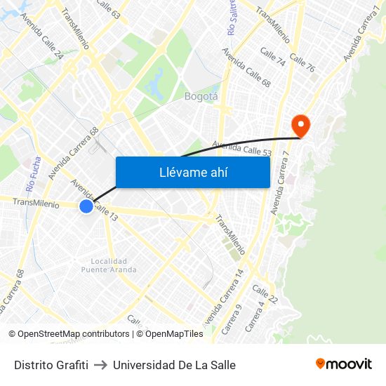 Distrito Grafiti to Universidad De La Salle map