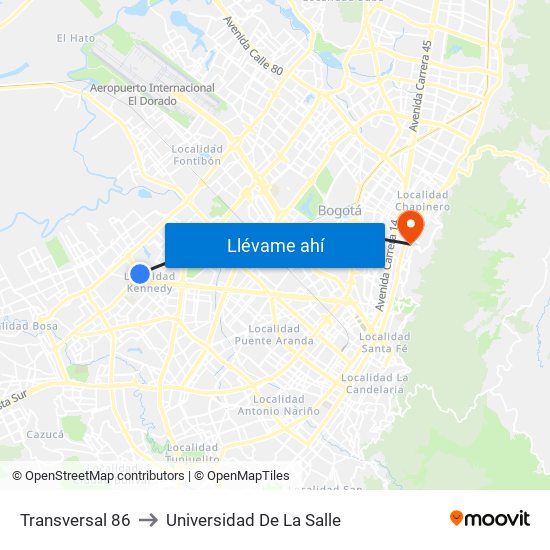 Transversal 86 to Universidad De La Salle map