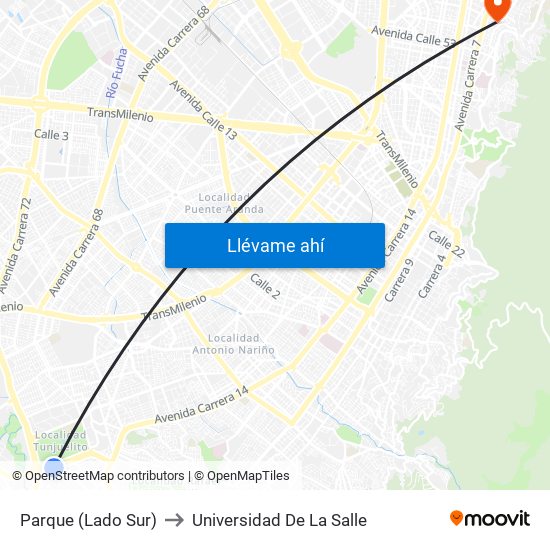 Parque (Lado Sur) to Universidad De La Salle map