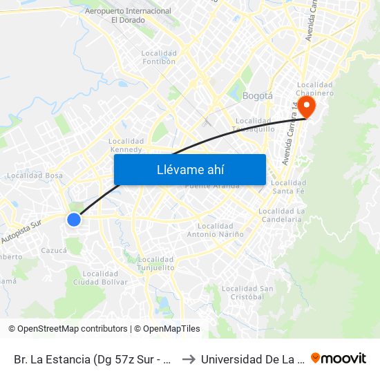 Br. La Estancia (Dg 57z Sur - Kr 74g) to Universidad De La Salle map