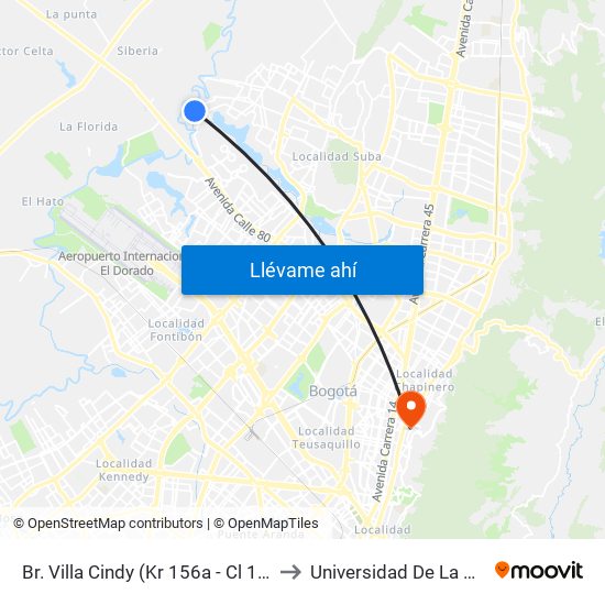 Br. Villa Cindy (Kr 156a - Cl 136a) to Universidad De La Salle map