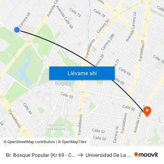 Br. Bosque Popular (Kr 69 - Cl 63a) to Universidad De La Salle map