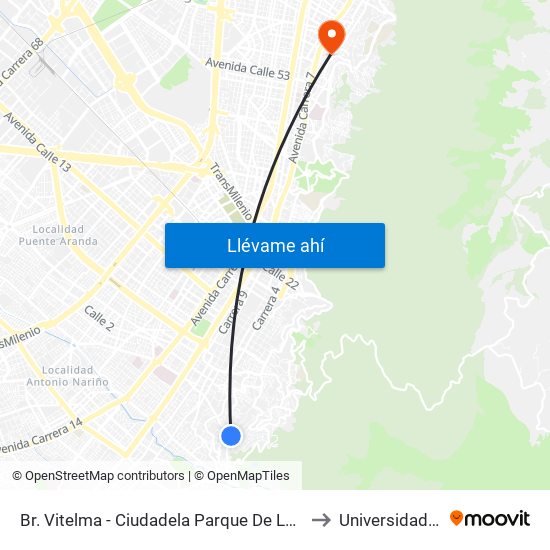 Br. Vitelma - Ciudadela Parque De La Roca (Cl 3 Sur - Kr 4a Este) to Universidad De La Salle map
