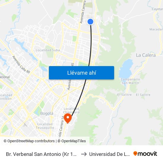 Br. Verbenal San Antonio (Kr 11 - Cl 185) to Universidad De La Salle map