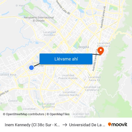 Inem Kennedy (Cl 38c Sur - Kr 79g) to Universidad De La Salle map