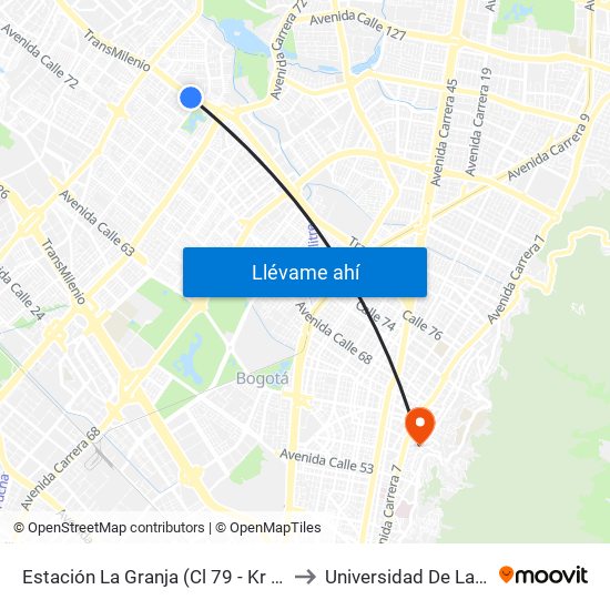 Estación La Granja (Cl 79 - Kr 77 Bis) to Universidad De La Salle map