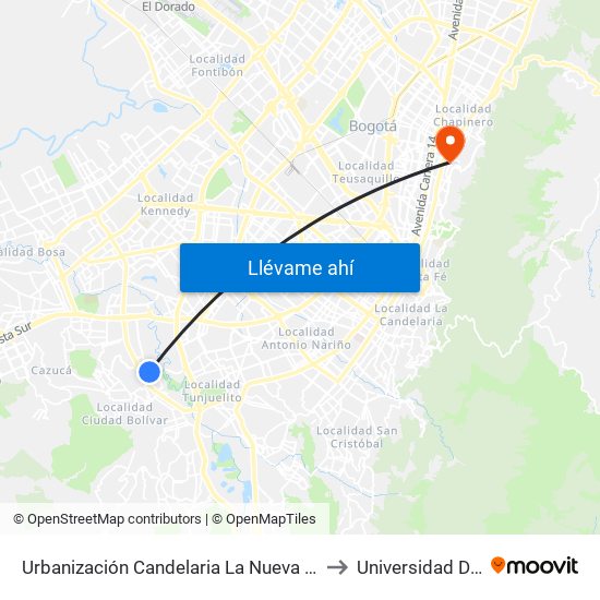 Urbanización Candelaria La Nueva (Kr 48g - Cl 59b Sur) to Universidad De La Salle map