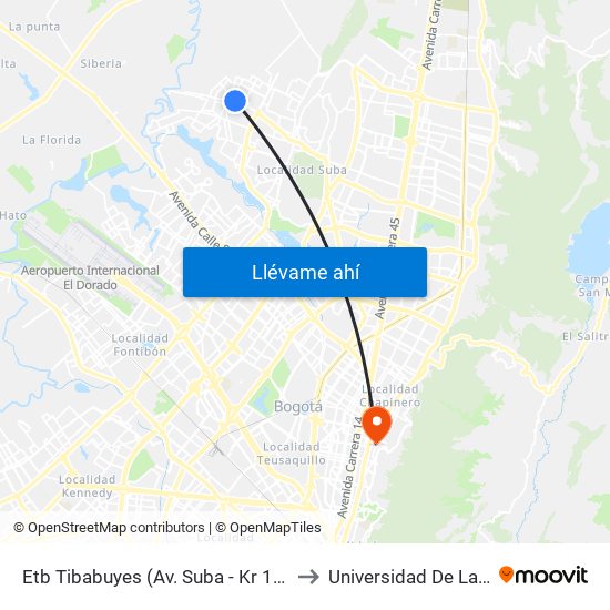 Etb Tibabuyes (Av. Suba - Kr 114c) (C) to Universidad De La Salle map