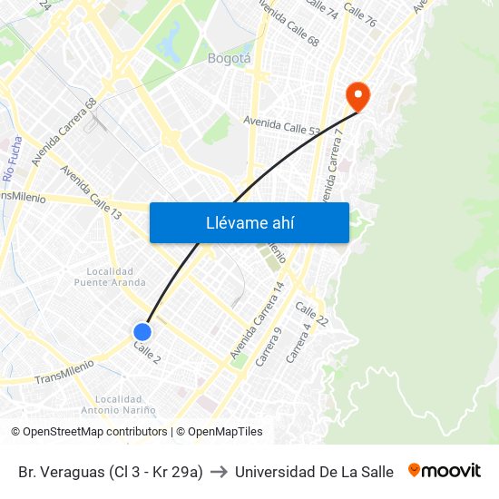 Br. Veraguas (Cl 3 - Kr 29a) to Universidad De La Salle map