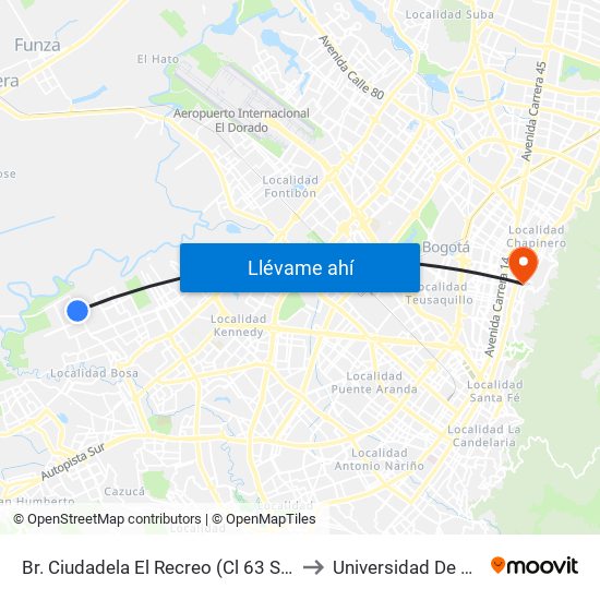 Br. Ciudadela El Recreo (Cl 63 Sur - Kr 99a) to Universidad De La Salle map