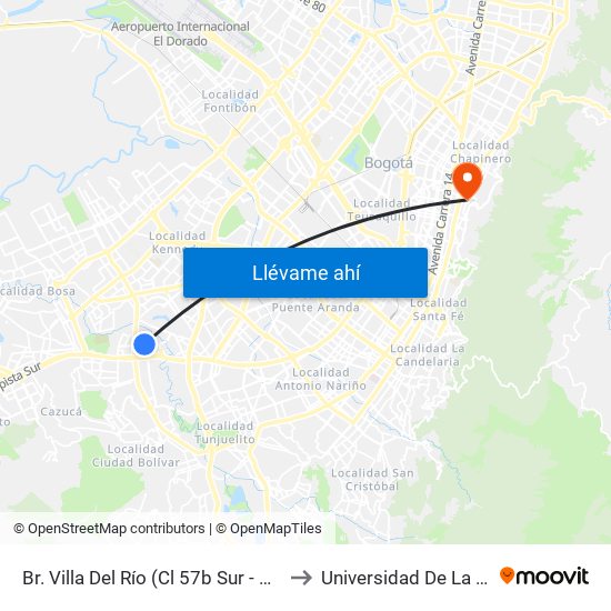 Br. Villa Del Río (Cl 57b Sur - Kr 68a) to Universidad De La Salle map