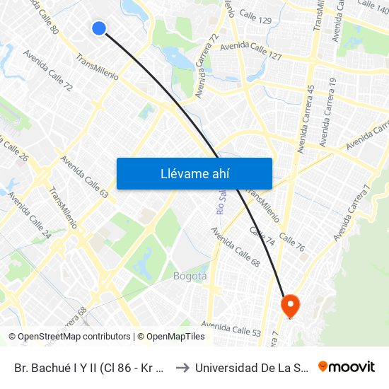 Br. Bachué I Y II (Cl 86 - Kr 95f) to Universidad De La Salle map