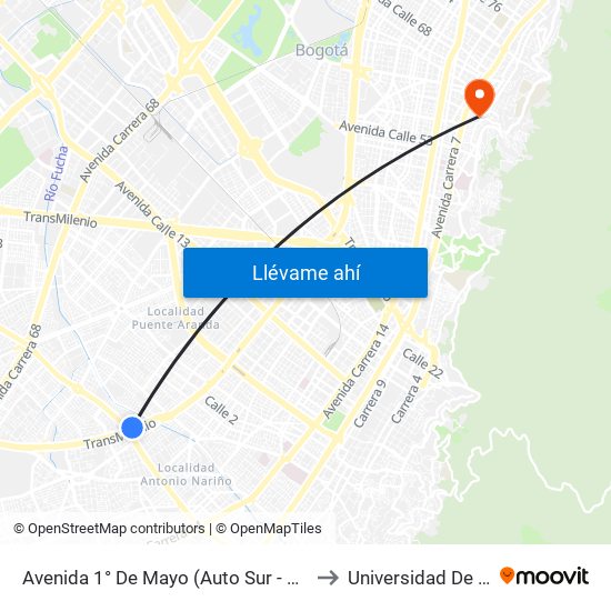 Avenida 1° De Mayo (Auto Sur - Av. 1 De Mayo) to Universidad De La Salle map