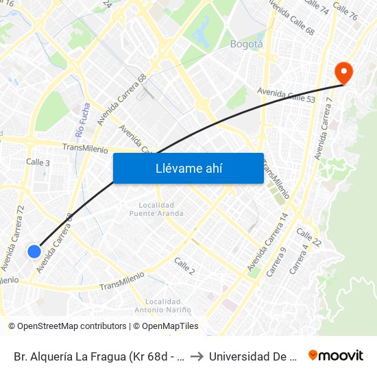 Br. Alquería La Fragua (Kr 68d - Cl 38a Sur) to Universidad De La Salle map