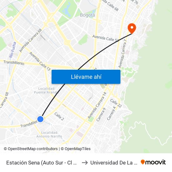Estación Sena (Auto Sur - Cl 12 Sur) to Universidad De La Salle map