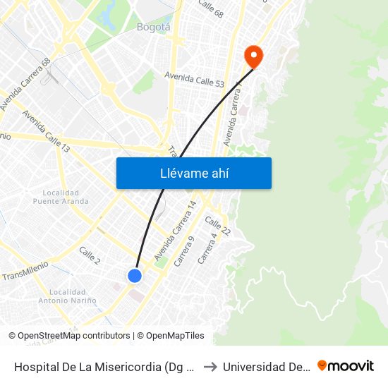 Hospital De La Misericordia (Dg 2 - Av. Caracas) to Universidad De La Salle map
