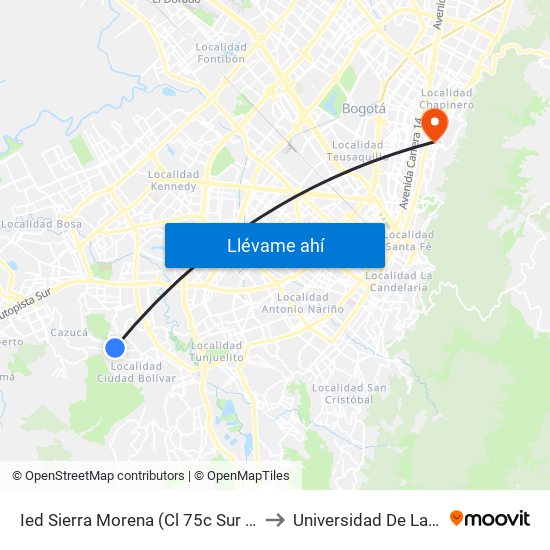 Ied Sierra Morena (Cl 75c Sur - Tv 53) to Universidad De La Salle map