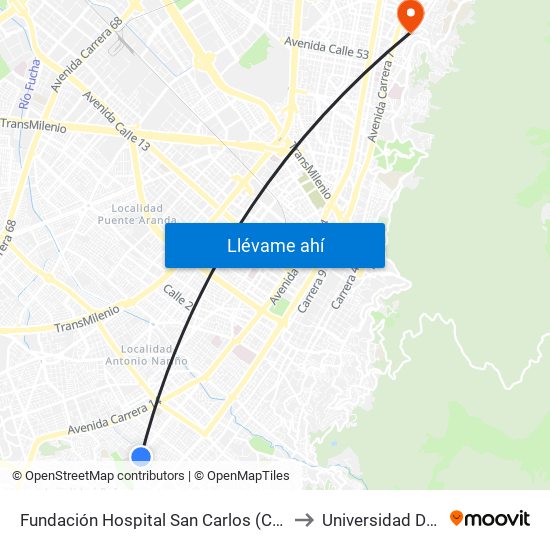 Fundación Hospital San Carlos (Cl 31a Sur - Kr 12b) to Universidad De La Salle map