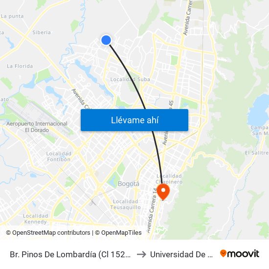 Br. Pinos De Lombardía (Cl 152b - Kr 114a) to Universidad De La Salle map