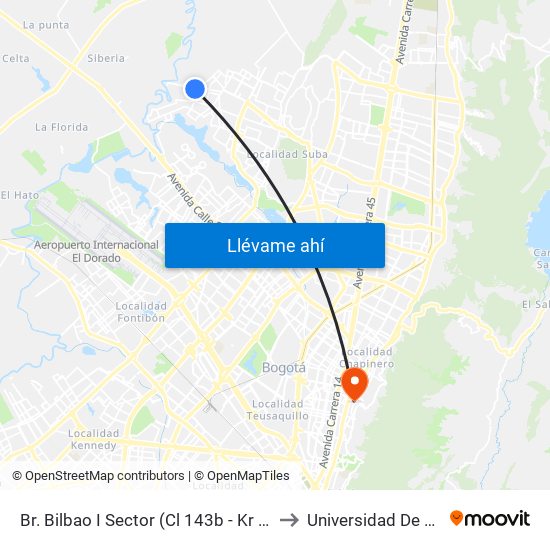 Br. Bilbao I Sector (Cl 143b - Kr 141a Bis B) to Universidad De La Salle map