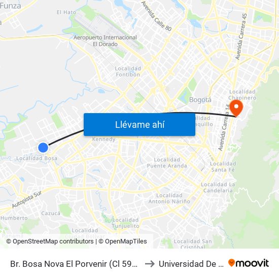 Br. Bosa Nova El Porvenir (Cl 59c Sur - Kr 87d) to Universidad De La Salle map