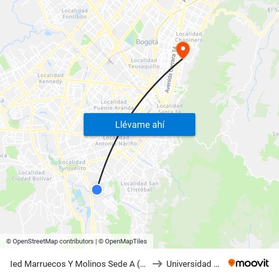 Ied Marruecos Y Molinos Sede A (Cl 49b Bis Sur - Kr 5y) to Universidad De La Salle map