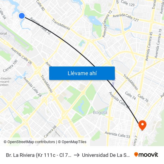 Br. La Riviera (Kr 111c - Cl 70f) to Universidad De La Salle map