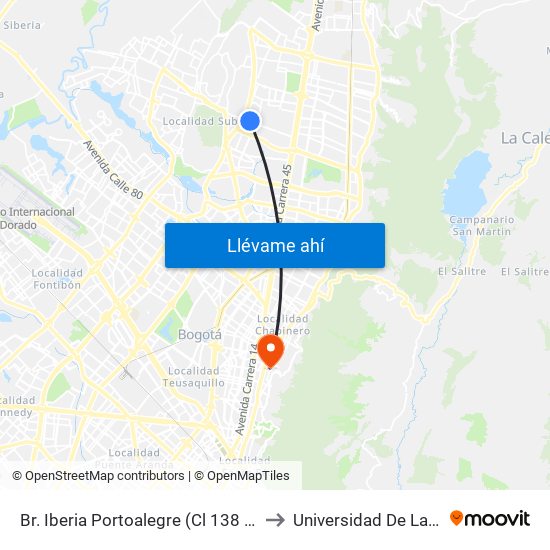 Br. Iberia Portoalegre (Cl 138 - Kr 58) to Universidad De La Salle map