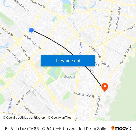 Br. Villa Luz (Tv 85 - Cl 64i) to Universidad De La Salle map