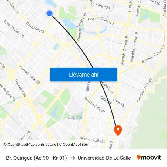 Br. Quirigua (Ac 90 - Kr 91) to Universidad De La Salle map