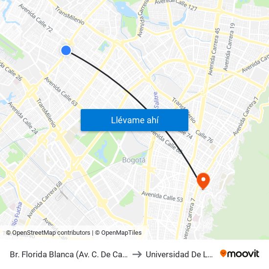 Br. Florida Blanca (Av. C. De Cali - Cl 70) to Universidad De La Salle map