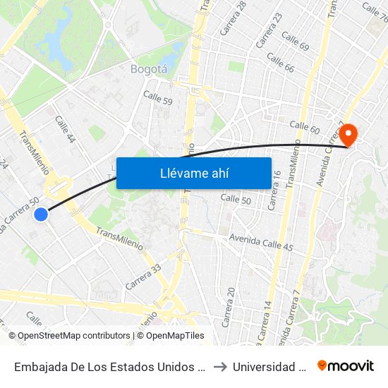 Embajada De Los Estados Unidos (Av. Esperanza - Kr 48) to Universidad De La Salle map