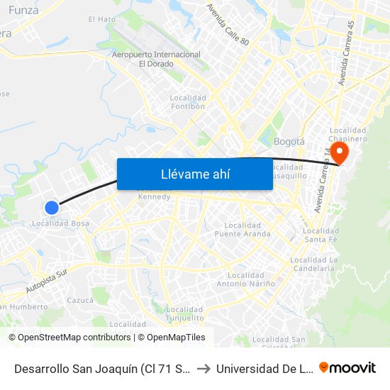 Desarrollo San Joaquín (Cl 71 Sur - Kr 88f) to Universidad De La Salle map