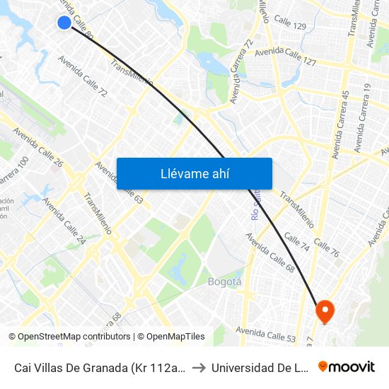 Cai Villas De Granada (Kr 112a - Cl 77c) to Universidad De La Salle map