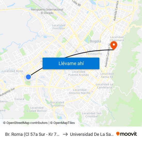 Br. Roma (Cl 57a Sur - Kr 78f) to Universidad De La Salle map