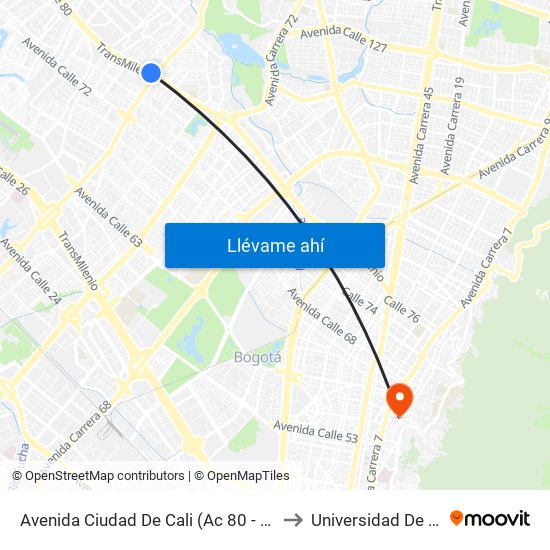 Avenida Ciudad De Cali (Ac 80 - Av. C. De Cali) to Universidad De La Salle map