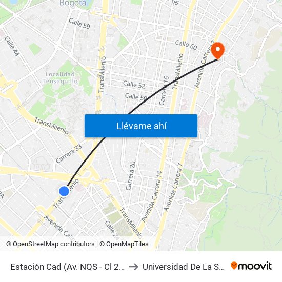 Estación Cad (Av. NQS - Cl 22b) to Universidad De La Salle map