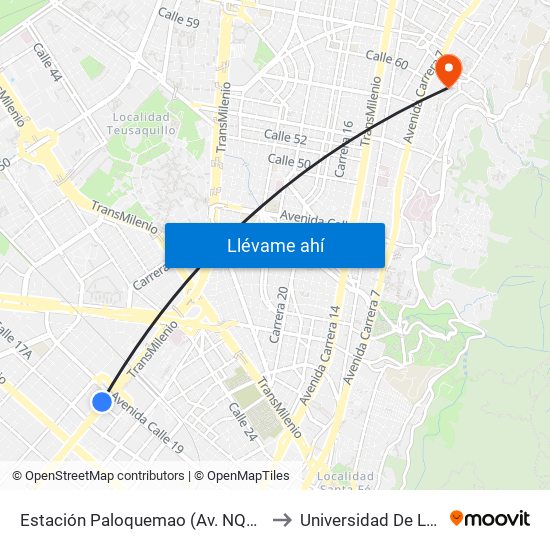 Estación Paloquemao (Av. NQS - Cl 17a) to Universidad De La Salle map