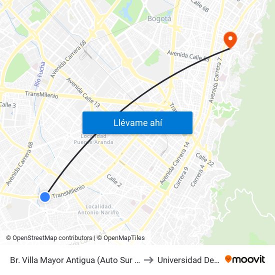 Br. Villa Mayor Antigua (Auto Sur - Cl 38 Bis Sur) to Universidad De La Salle map